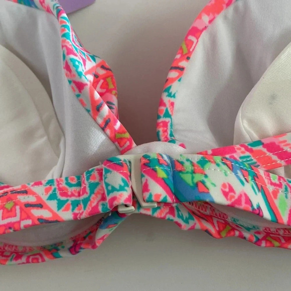 NWT Coco Rave 34B/C halter push-up bikini top bright ruched pink orange - Picture 6 of 13